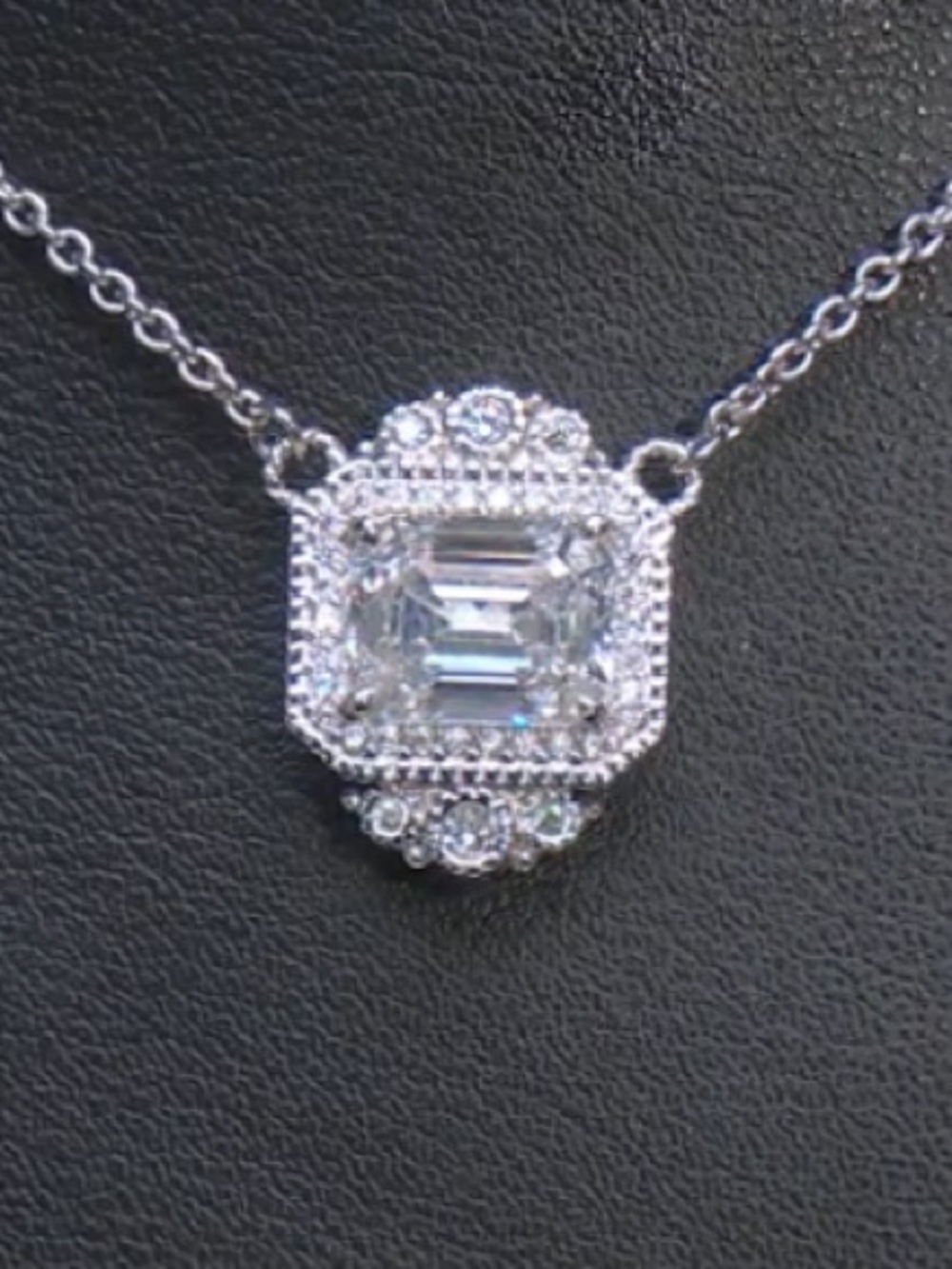 Judith Ripka Emerald Cut Sparkling Square Halo Pendant Necklace